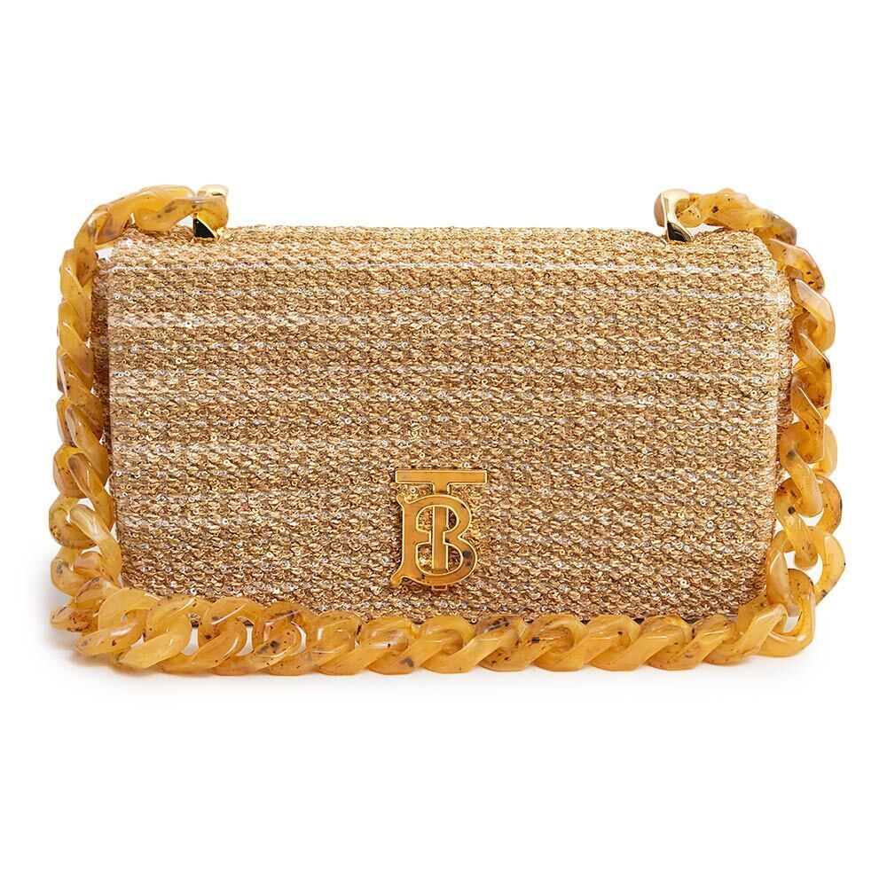 Burberry Effect Laura Chain Shoulder Bag Viscose Polyurethane Leather Beige